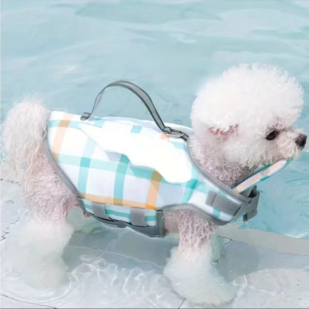 NWT plaid with angel wings life jacket for dogs
